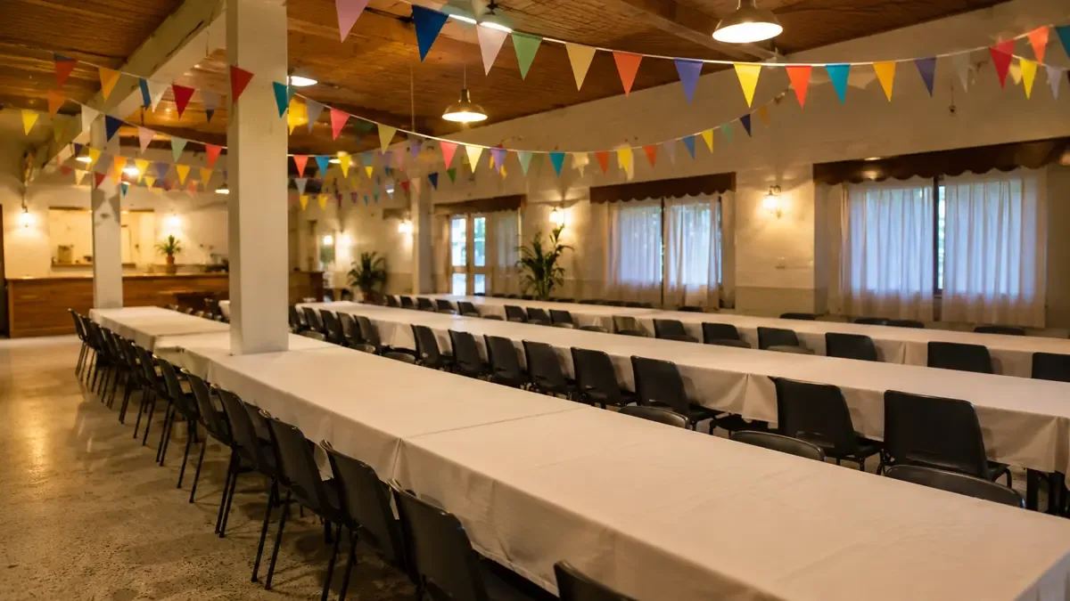 Salón preparado para un encuentro de la comunidad italiana