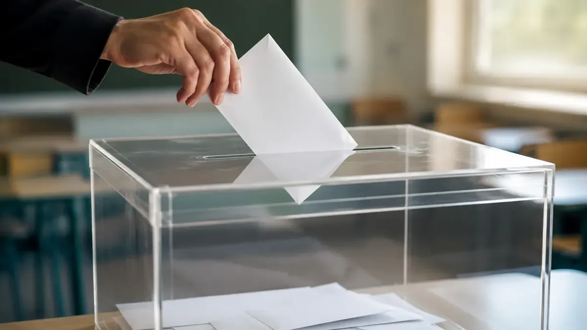 Sobre electoral junto a una urna