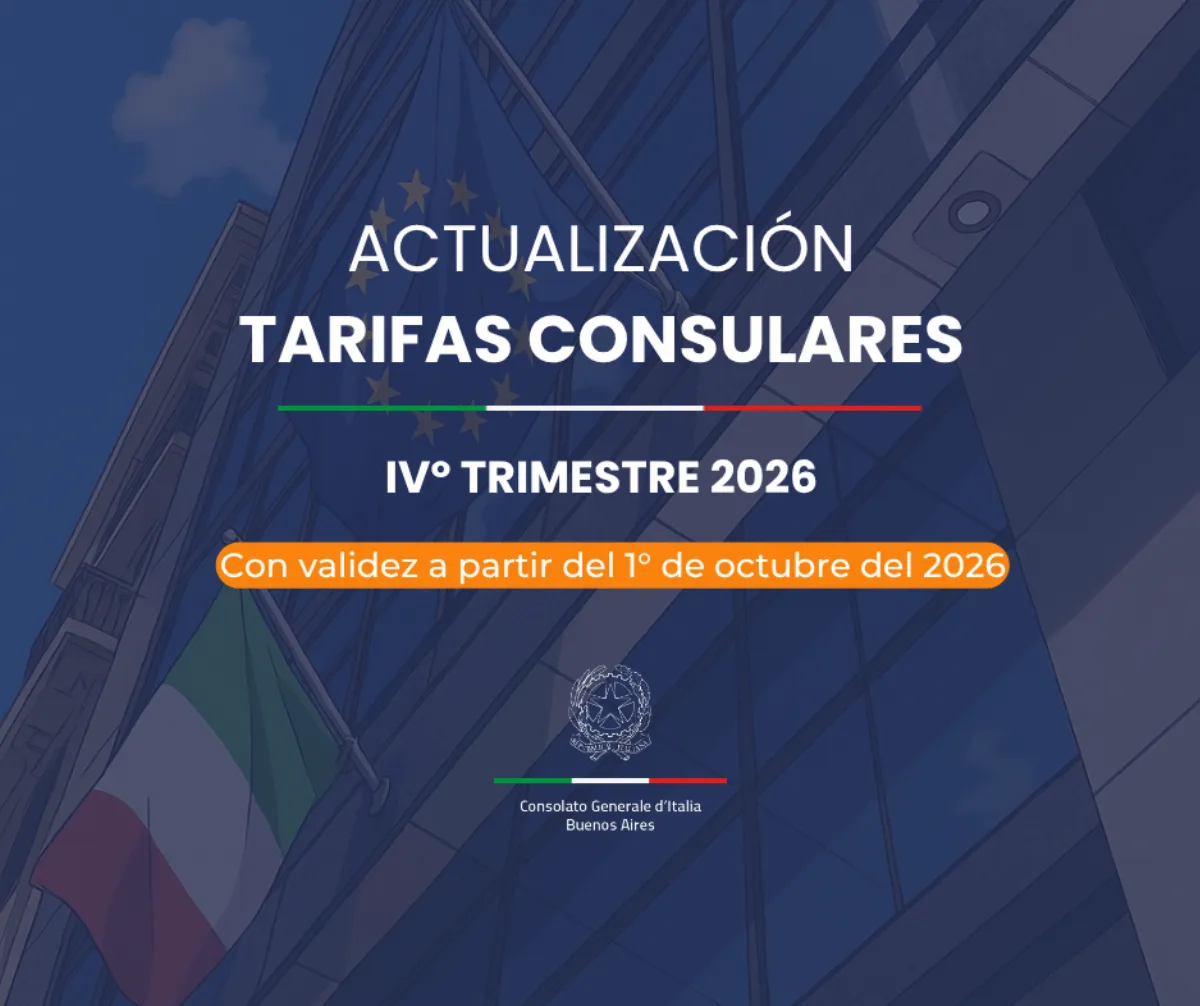 Tarifas consulares de Italia en Buenos Aires: actualización vigente desde octubre 2026